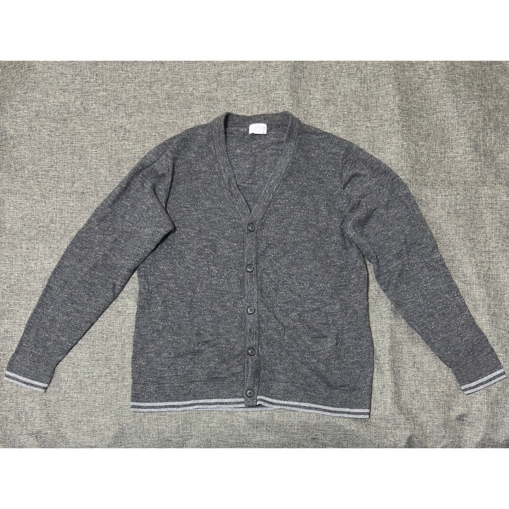 Old Navy Mens XL Cardigan Sweater Gray Knit Button Front Striped Trim